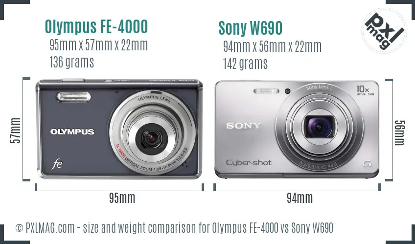 Olympus FE-4000 vs Sony W690 size comparison
