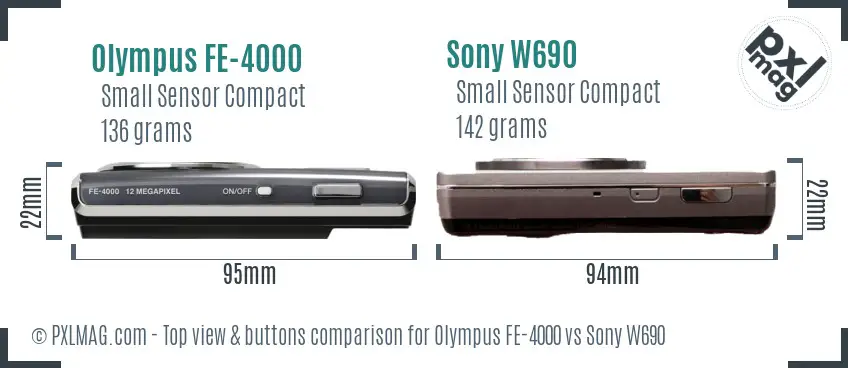 Olympus FE-4000 vs Sony W690 top view buttons comparison