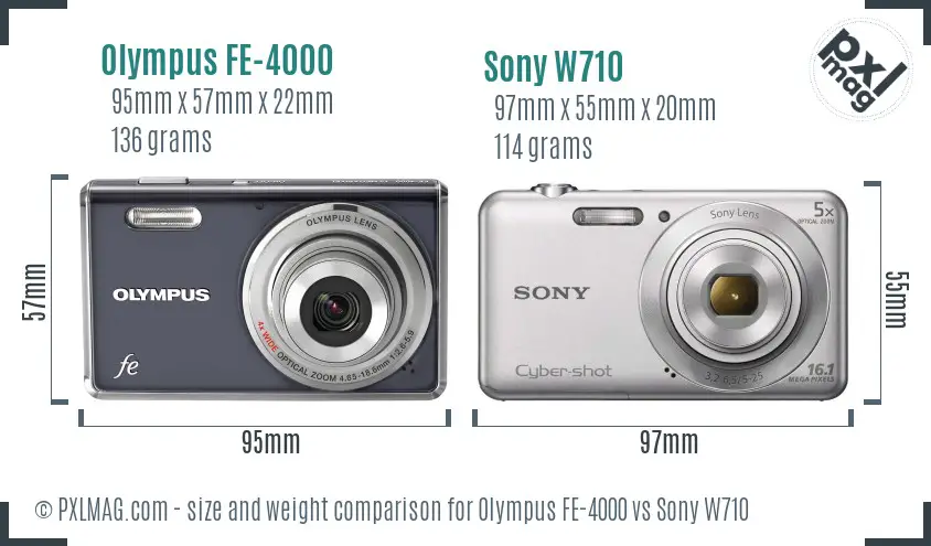 Olympus FE-4000 vs Sony W710 size comparison