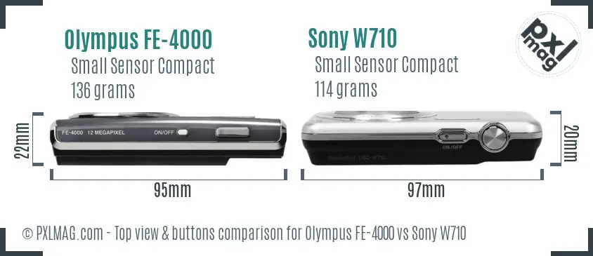 Olympus FE-4000 vs Sony W710 top view buttons comparison