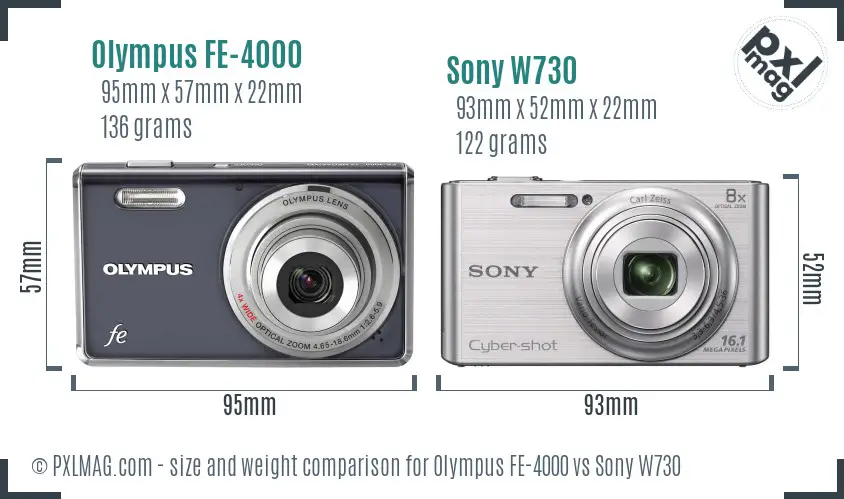 Olympus FE-4000 vs Sony W730 size comparison