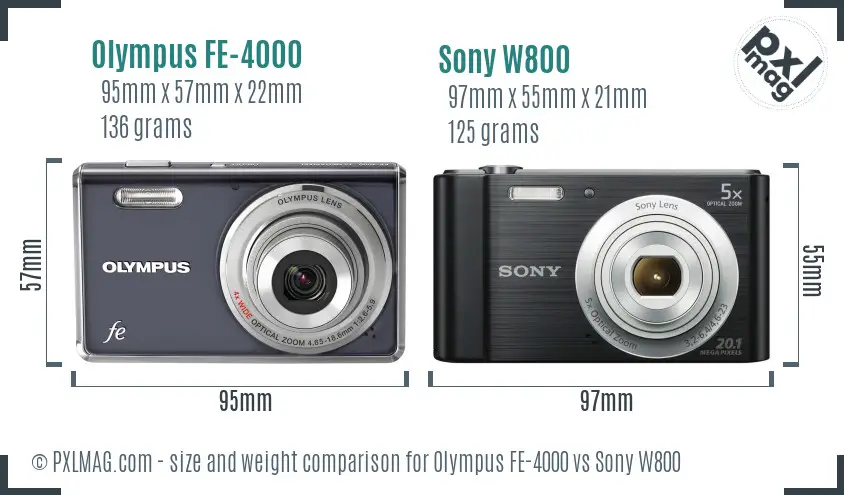 Olympus FE-4000 vs Sony W800 size comparison