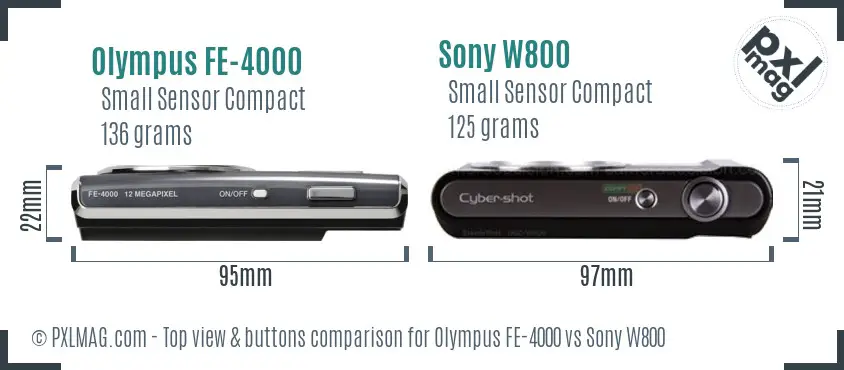 Olympus FE-4000 vs Sony W800 top view buttons comparison