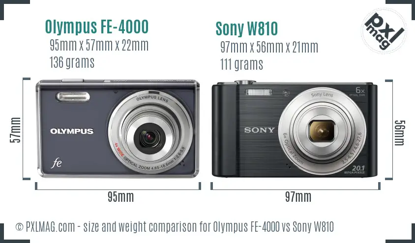 Olympus FE-4000 vs Sony W810 size comparison