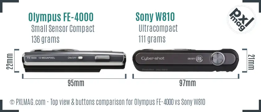 Olympus FE-4000 vs Sony W810 top view buttons comparison