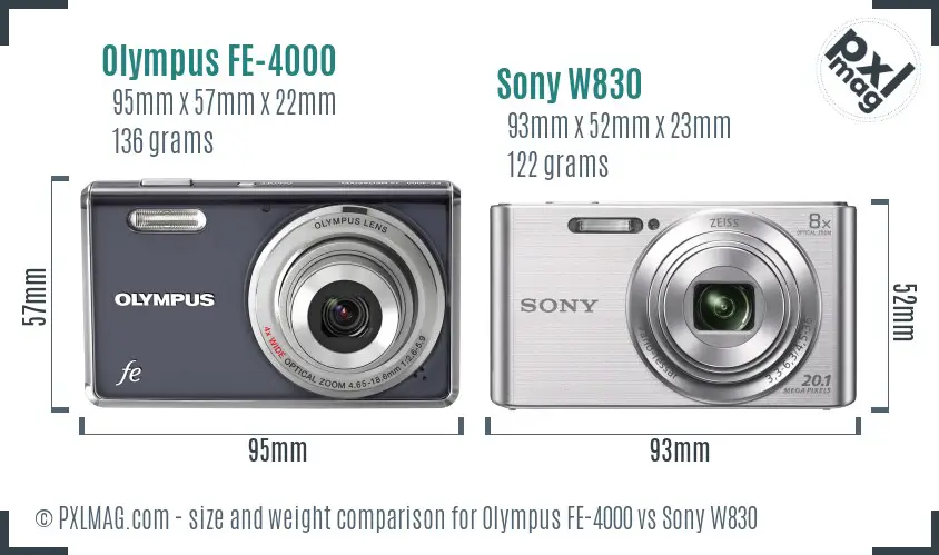 Olympus FE-4000 vs Sony W830 size comparison