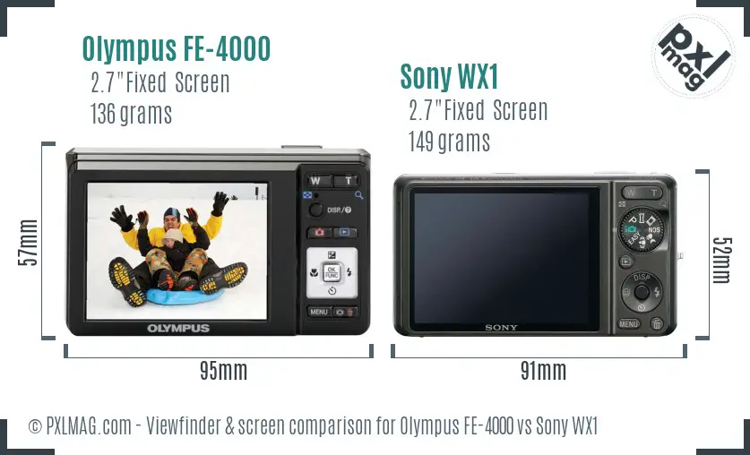 Olympus FE-4000 vs Sony WX1 Screen and Viewfinder comparison