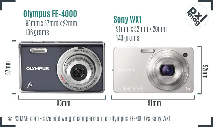 Olympus FE-4000 vs Sony WX1 size comparison