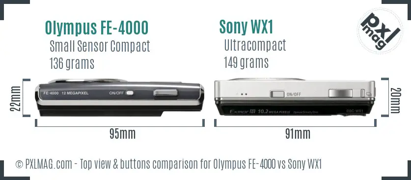 Olympus FE-4000 vs Sony WX1 top view buttons comparison
