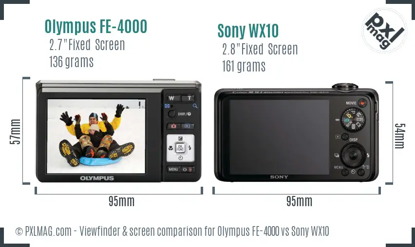 Olympus FE-4000 vs Sony WX10 Screen and Viewfinder comparison