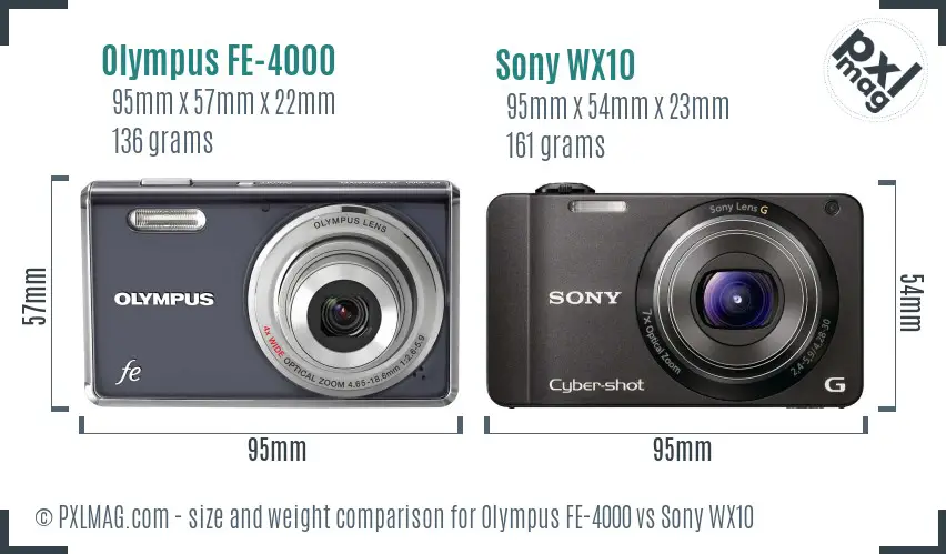 Olympus FE-4000 vs Sony WX10 size comparison