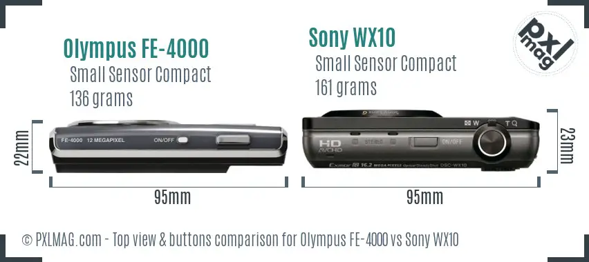 Olympus FE-4000 vs Sony WX10 top view buttons comparison