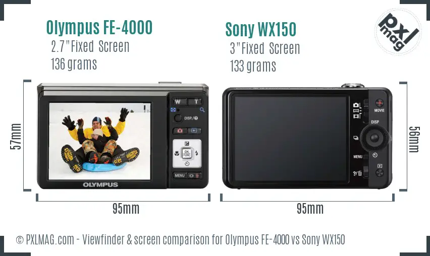 Olympus FE-4000 vs Sony WX150 Screen and Viewfinder comparison