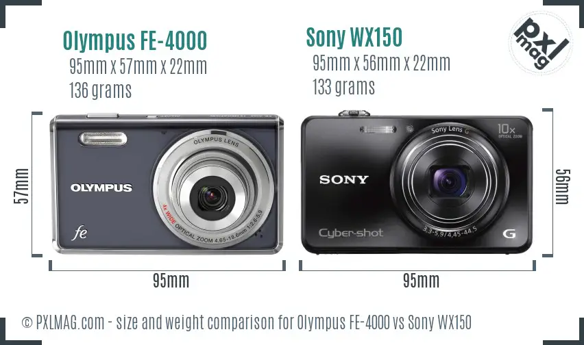 Olympus FE-4000 vs Sony WX150 size comparison