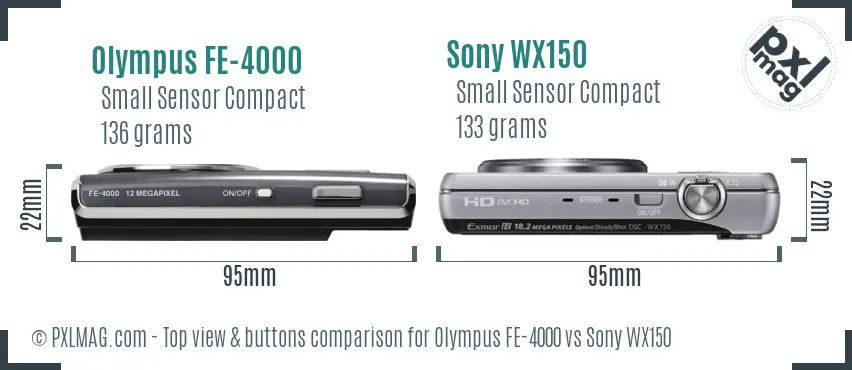Olympus FE-4000 vs Sony WX150 top view buttons comparison