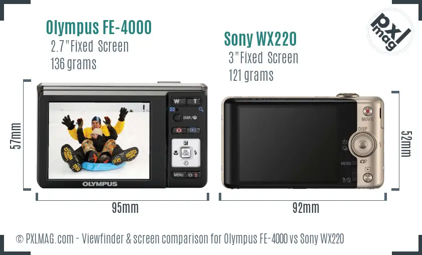 Olympus FE-4000 vs Sony WX220 Screen and Viewfinder comparison