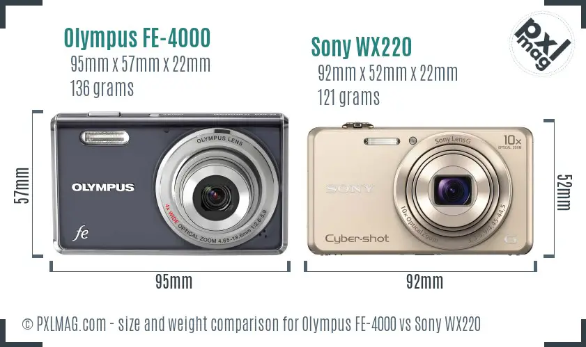 Olympus FE-4000 vs Sony WX220 size comparison