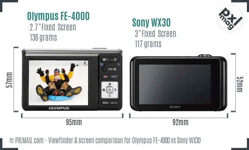 Olympus FE-4000 vs Sony WX30 Screen and Viewfinder comparison