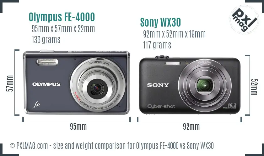 Olympus FE-4000 vs Sony WX30 size comparison