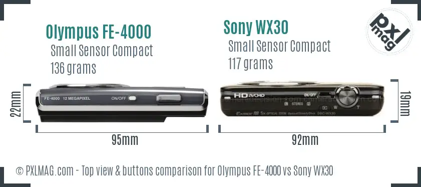 Olympus FE-4000 vs Sony WX30 top view buttons comparison