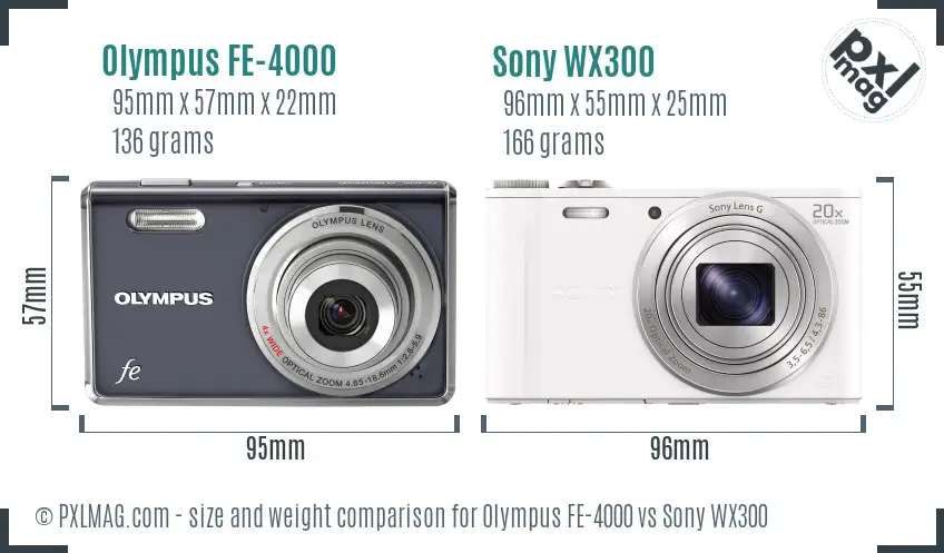 Olympus FE-4000 vs Sony WX300 size comparison