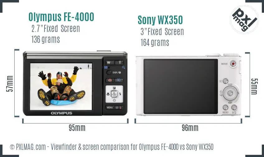 Olympus FE-4000 vs Sony WX350 Screen and Viewfinder comparison