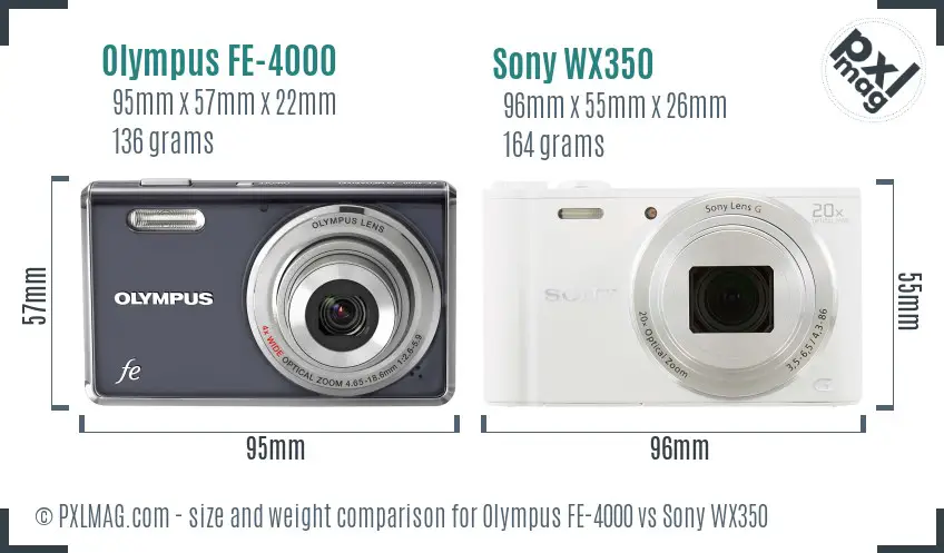 Olympus FE-4000 vs Sony WX350 size comparison