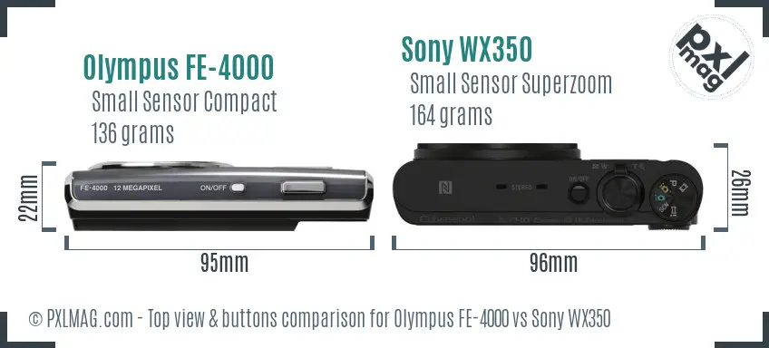 Olympus FE-4000 vs Sony WX350 top view buttons comparison