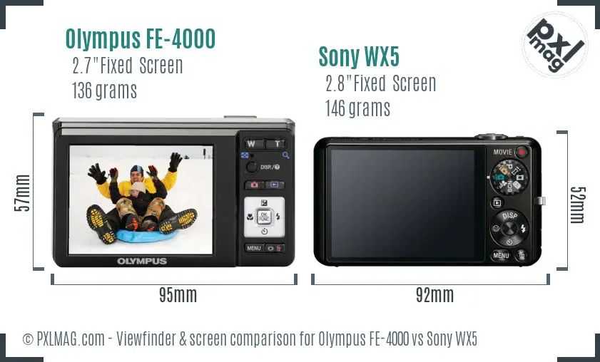 Olympus FE-4000 vs Sony WX5 Screen and Viewfinder comparison