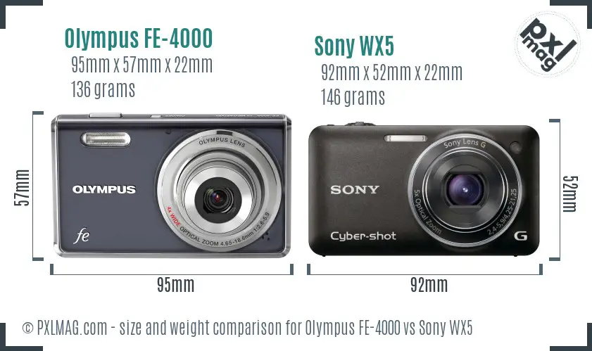 Olympus FE-4000 vs Sony WX5 size comparison