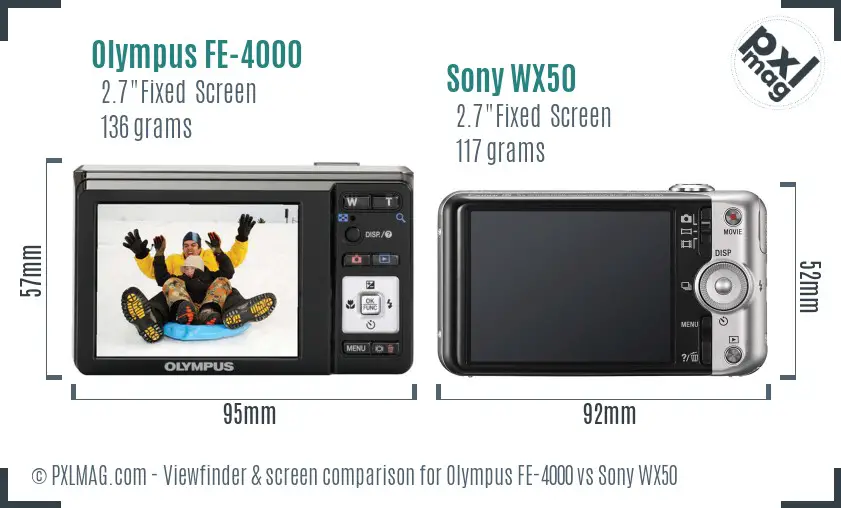 Olympus FE-4000 vs Sony WX50 Screen and Viewfinder comparison Olympus FE-4000 vs Sony WX50 Screen and Viewfinder comparison