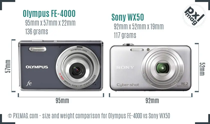 Olympus FE-4000 vs Sony WX50 size comparison Olympus FE-4000 vs Sony WX50 size comparison