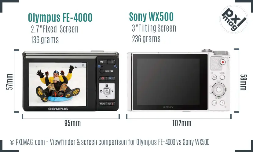 Olympus FE-4000 vs Sony WX500 Screen and Viewfinder comparison