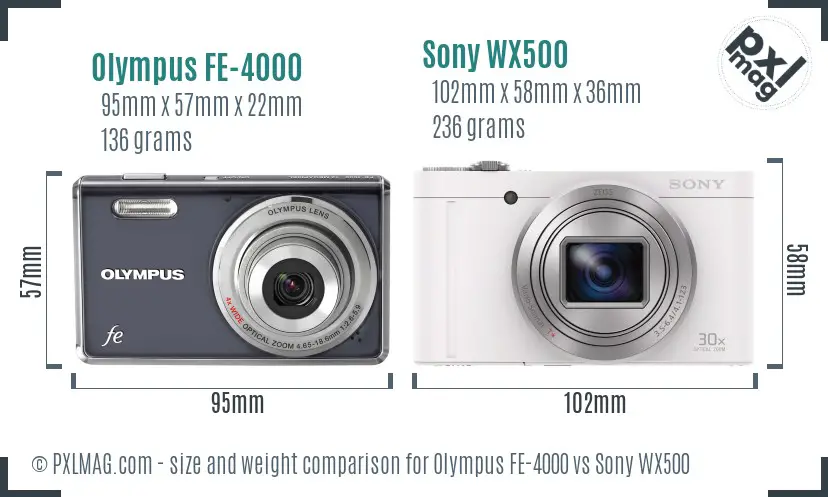 Olympus FE-4000 vs Sony WX500 size comparison