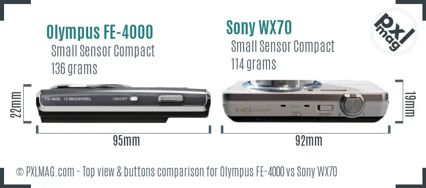 Olympus FE-4000 vs Sony WX70 top view buttons comparison