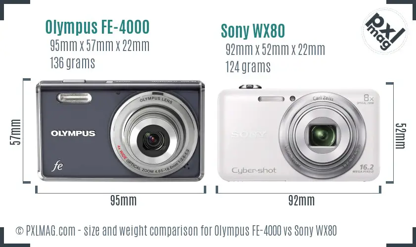 Olympus FE-4000 vs Sony WX80 size comparison