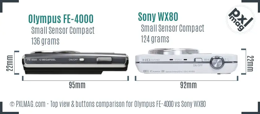 Olympus FE-4000 vs Sony WX80 top view buttons comparison