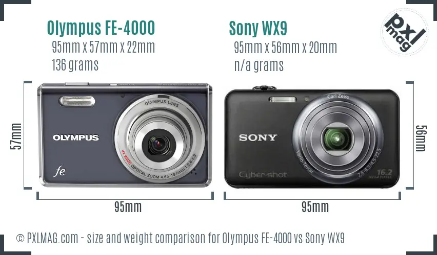 Olympus FE-4000 vs Sony WX9 size comparison