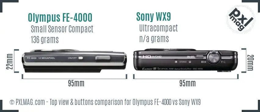 Olympus FE-4000 vs Sony WX9 top view buttons comparison