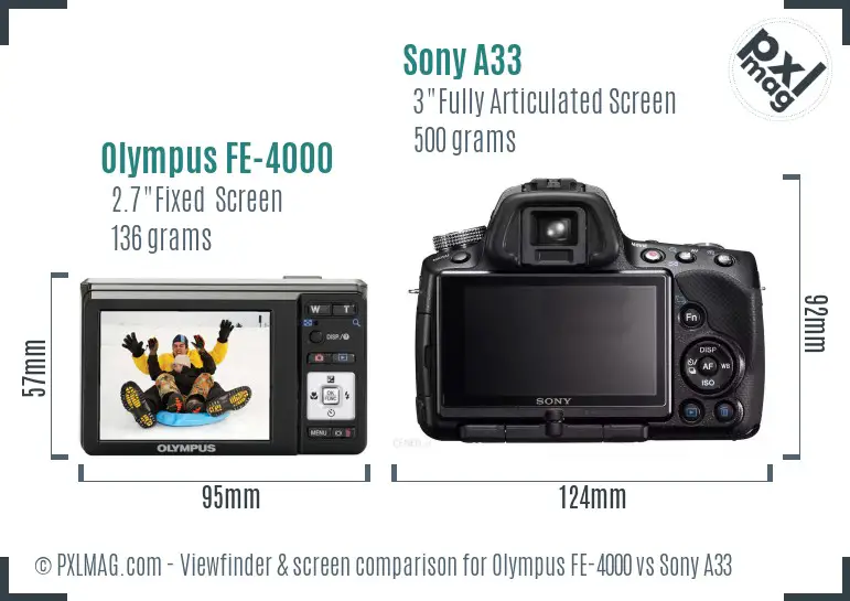 Olympus FE-4000 vs Sony A33 Screen and Viewfinder comparison