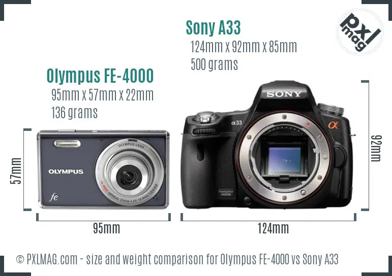 Olympus FE-4000 vs Sony A33 size comparison