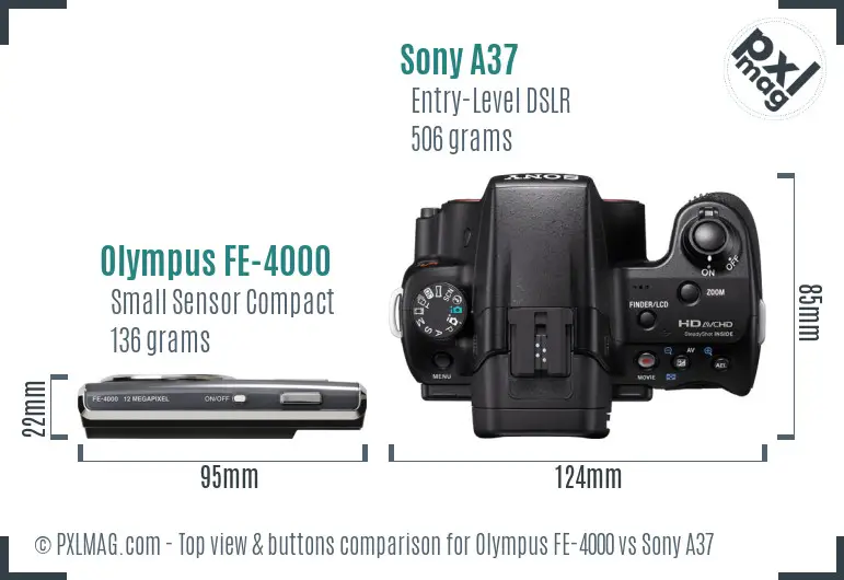 Olympus FE-4000 vs Sony A37 top view buttons comparison