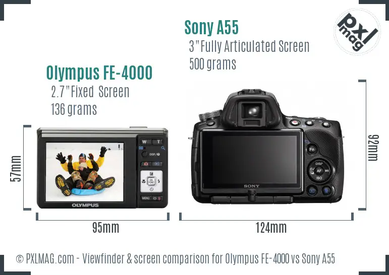 Olympus FE-4000 vs Sony A55 Screen and Viewfinder comparison