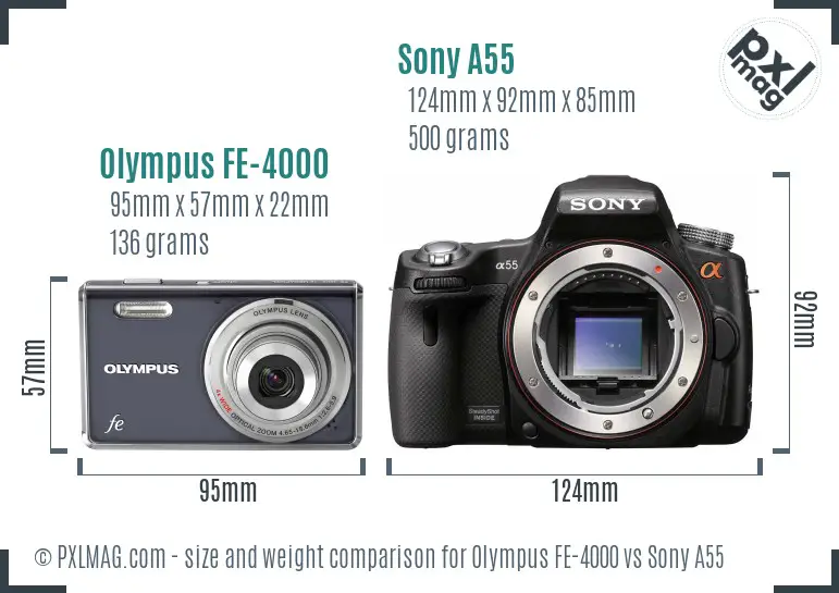 Olympus FE-4000 vs Sony A55 size comparison