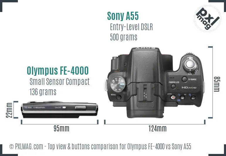 Olympus FE-4000 vs Sony A55 top view buttons comparison