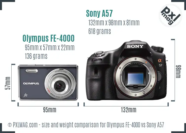 Olympus FE-4000 vs Sony A57 size comparison