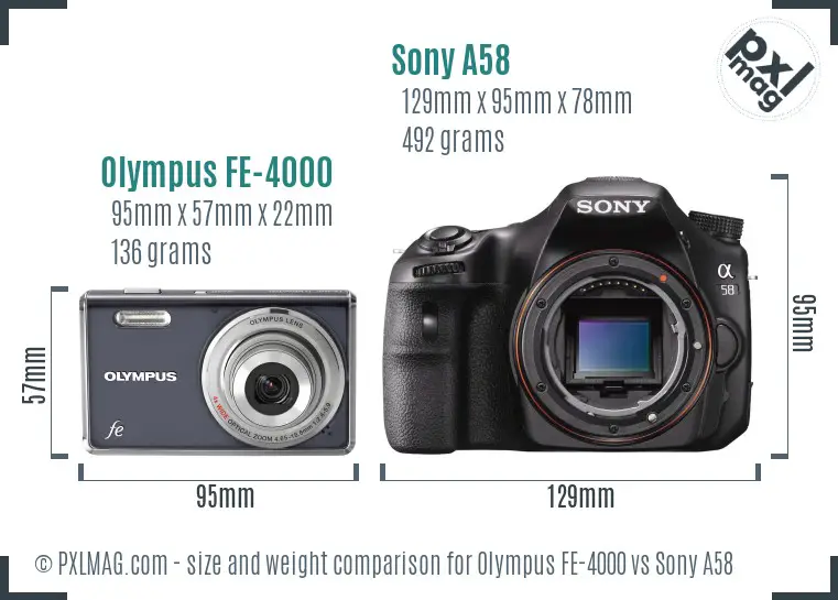 Olympus FE-4000 vs Sony A58 size comparison
