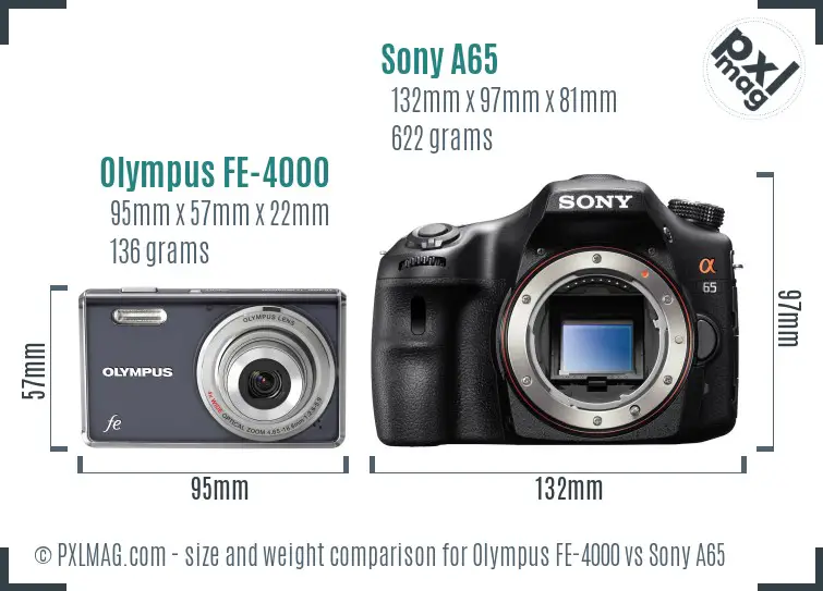 Olympus FE-4000 vs Sony A65 size comparison