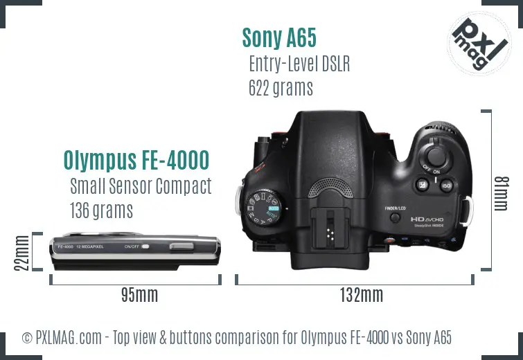 Olympus FE-4000 vs Sony A65 top view buttons comparison