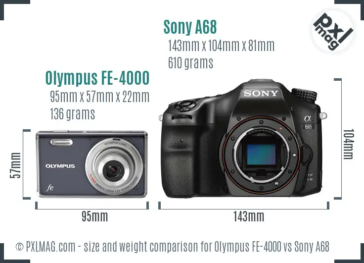 Olympus FE-4000 vs Sony A68 size comparison